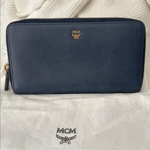 MCM Dark Blue Wallet with Gold Accents